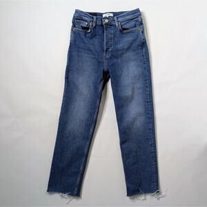 RE/DONE 70s Stovepipe Jeans Women's 28 Blue Button Fly Raw Hem Straight Leg GUC